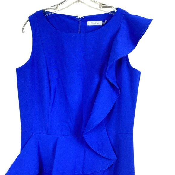 Calvin Klein Royal Blue Ruffle Sheath Dress Size 8 - Picture 3 of 15